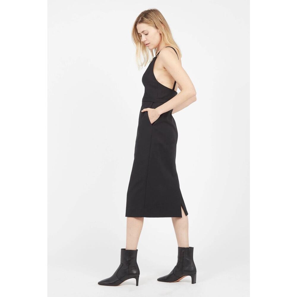 ba&sh Wondy Black Midi Dress Cotton Twill Belted Minimal Chic US 4